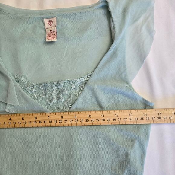 Womens Vtg Y2K Fairy Coquette Romantic Blue Mesh Lace Embroidered Ruffle Trim M - Picture 10 of 11